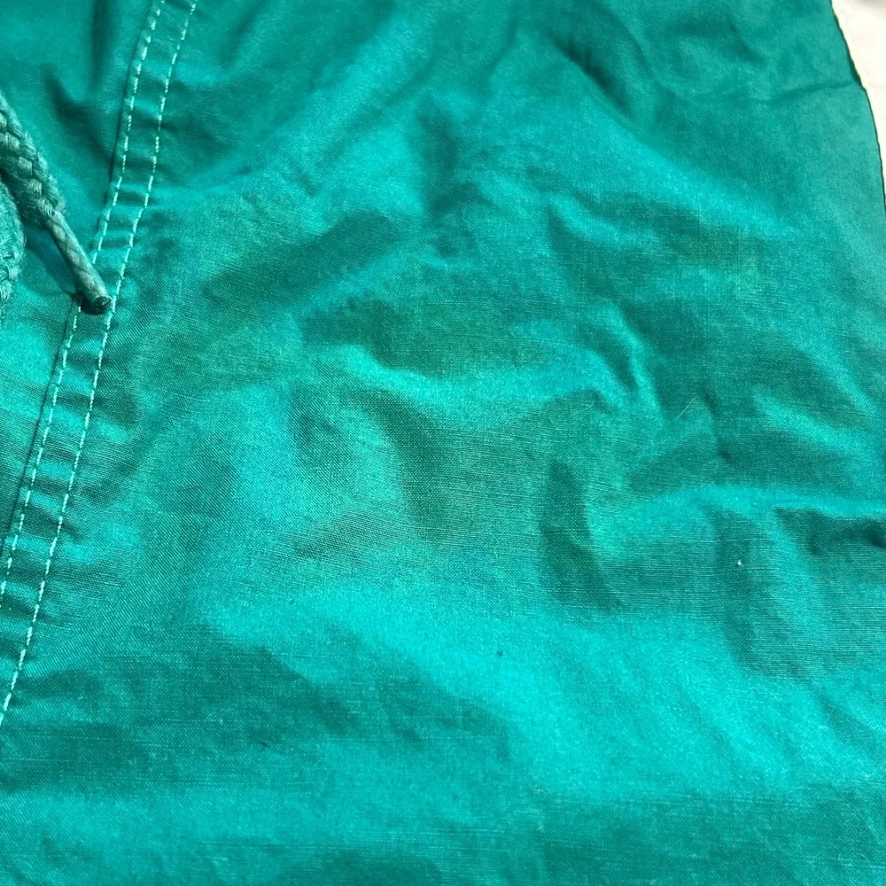 Vintage Lands End Mens Green Purple Striped Cotton Swim Trunks Large 36-38 27261